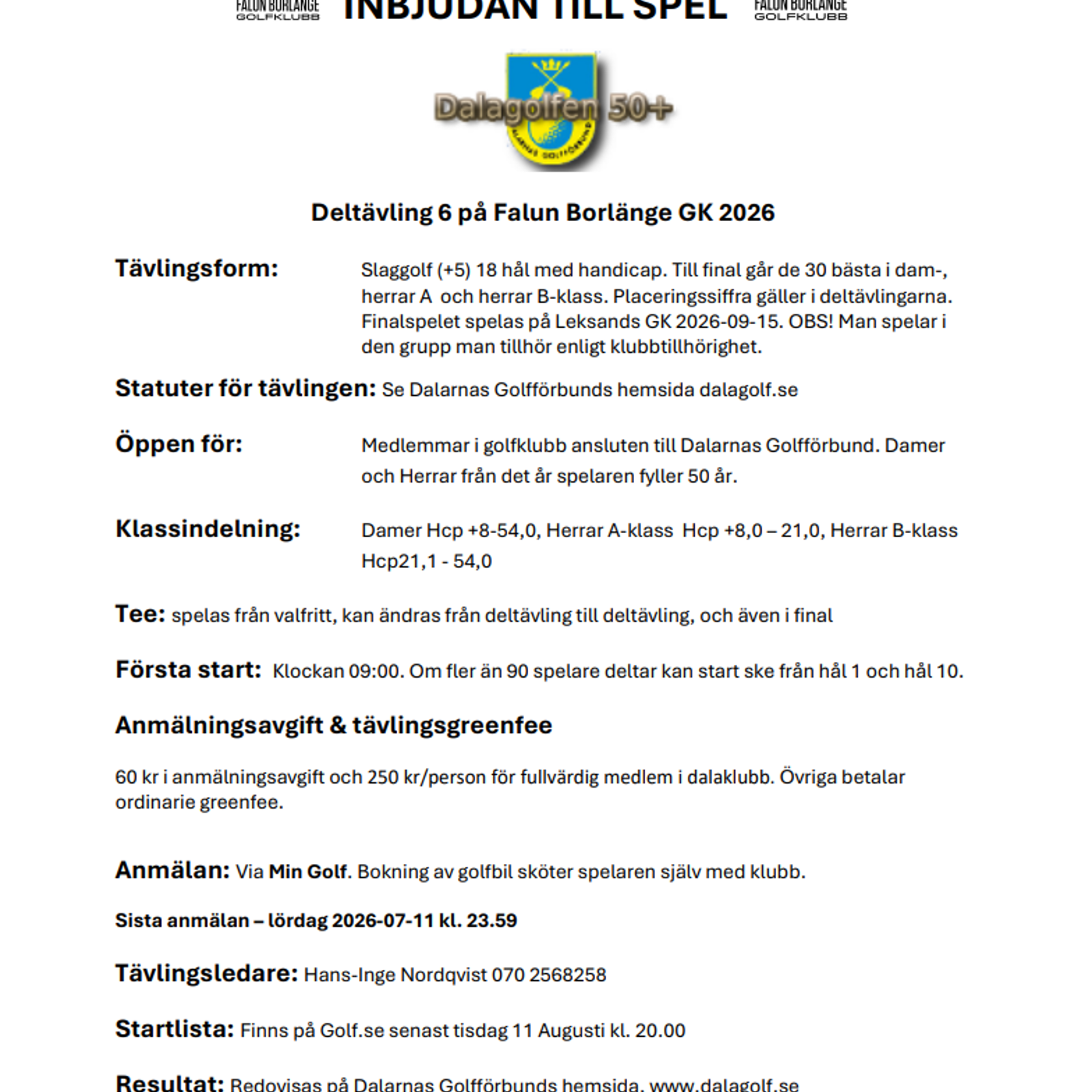 Inbjudan Dalagolfen50 FBGK 26