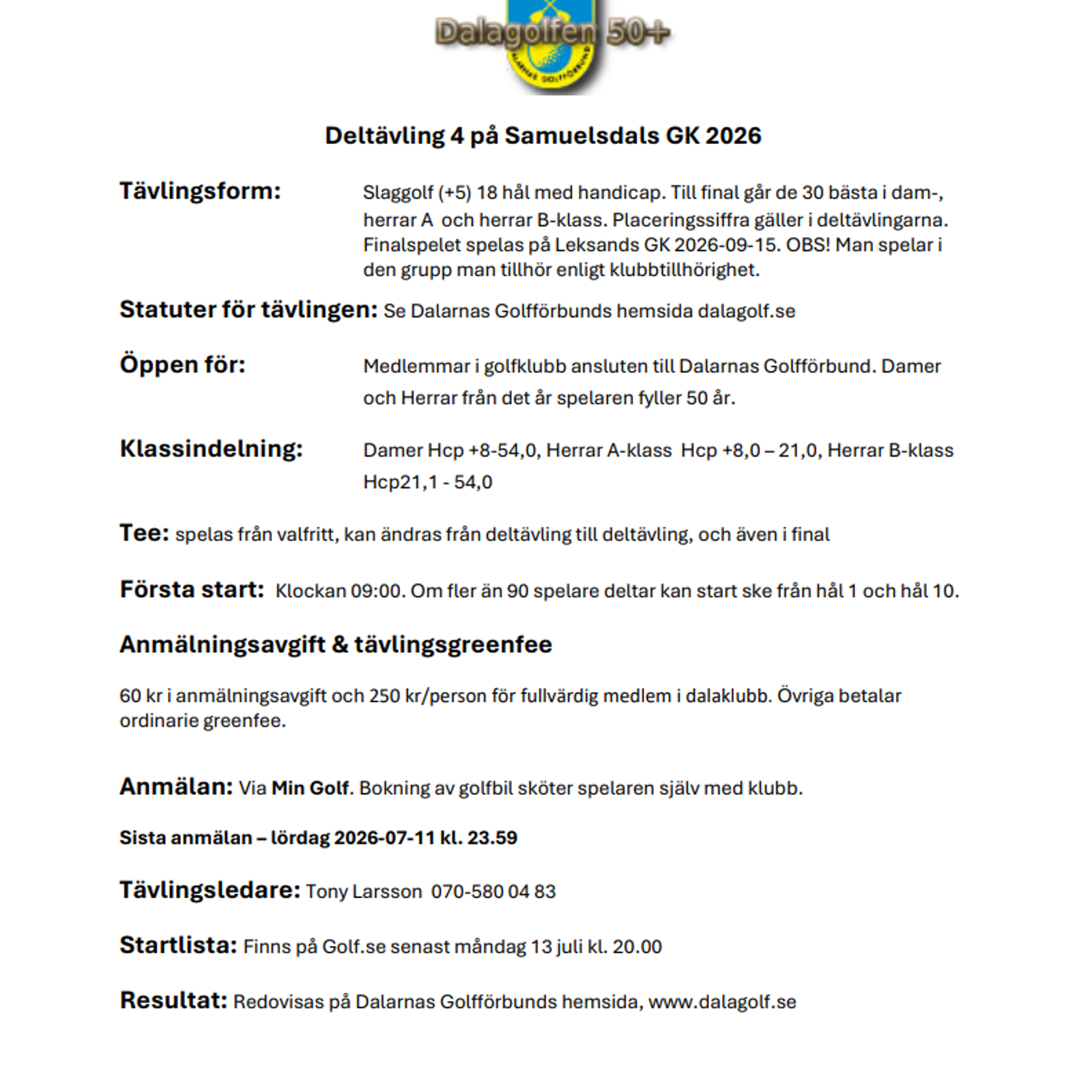 Inbjudan Dalagolfen50 Samgk 26